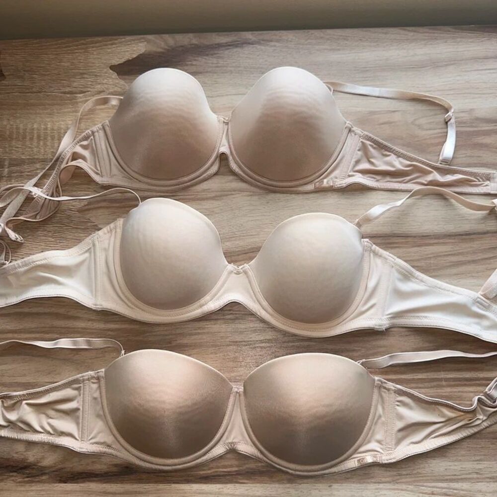 Lot of 3 Bras 36B Calvin Klein Ellen Tracy Strapless Push Up Nude Beige Ivory